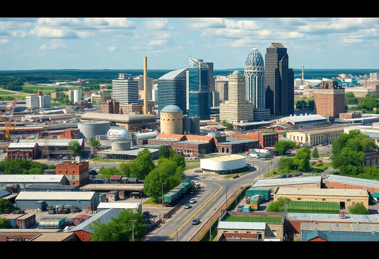 Indianapolis urban landscape with manufacturing and agriculture