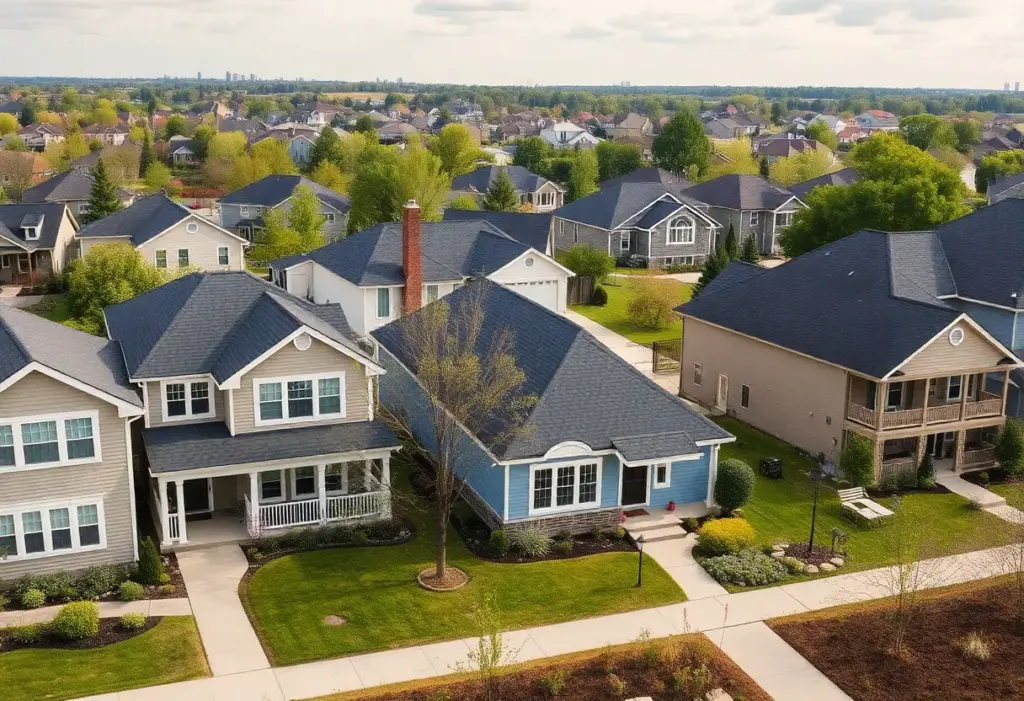A neighborhood in Indianapolis with various homes symbolizing real estate growth.