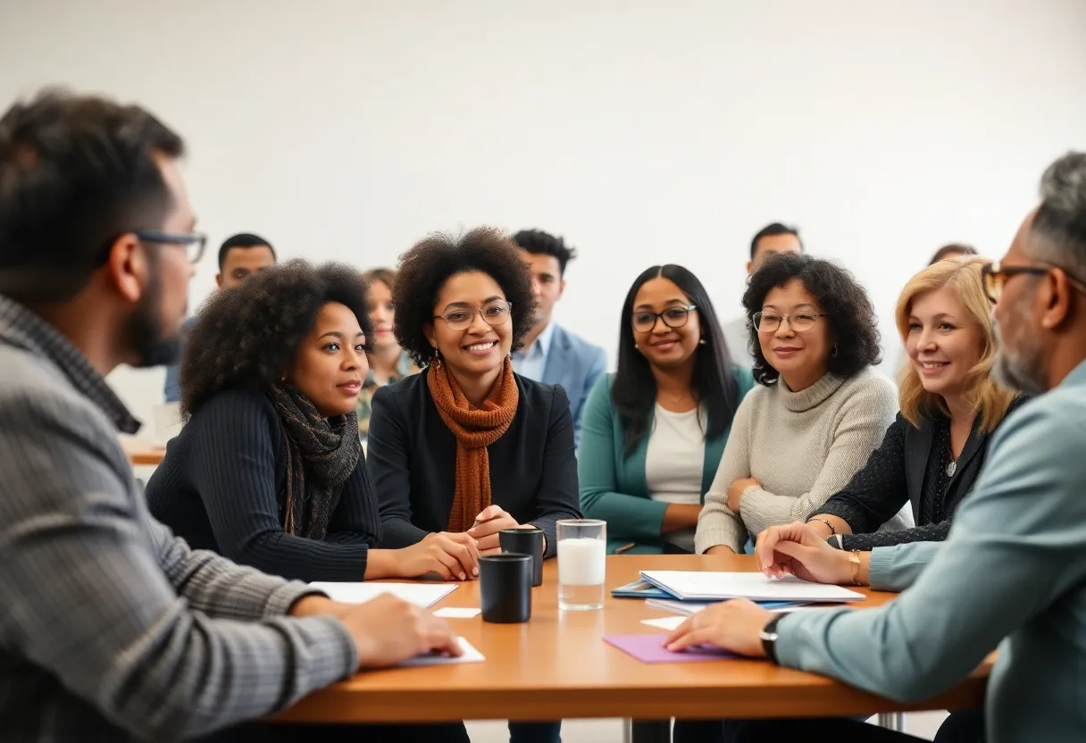 Community members discussing housing issues