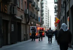 Emergency responders at a city alley responding to a stabbing incident