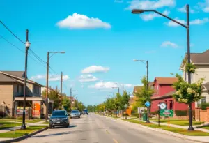 A welcoming neighborhood scene in Indianapolis with families enjoying community amenities.