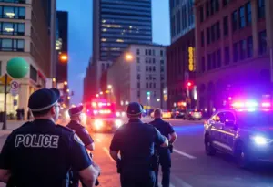 Indonesian city street with police presence and urban landscape