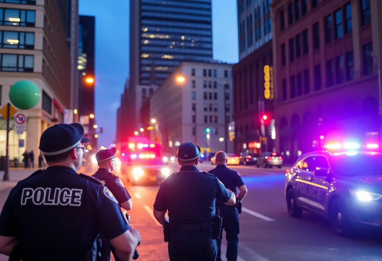 Indonesian city street with police presence and urban landscape