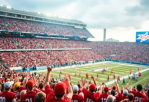 Football game scene in a stadium with players and fans, representing NFL action
