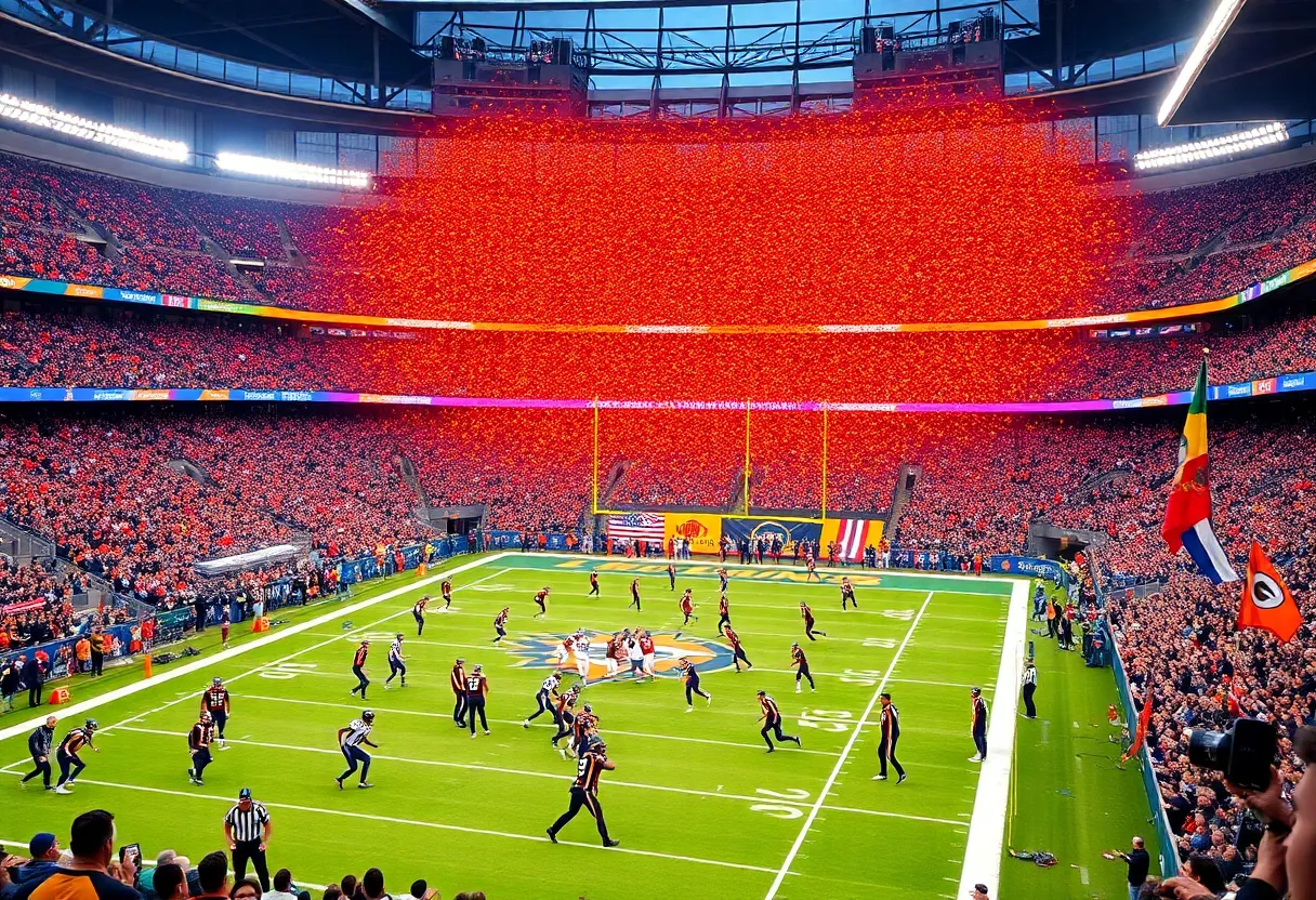Football game scene with Colts players celebrating after a big play