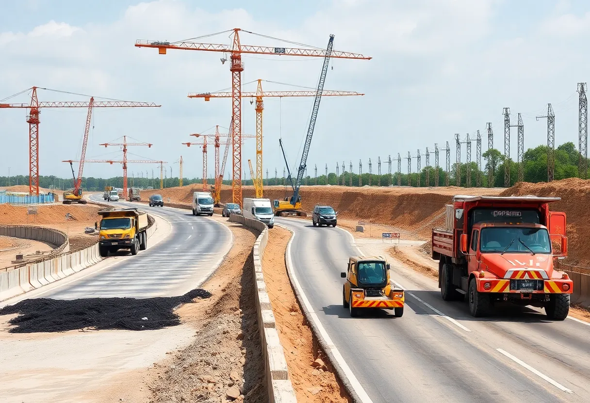 Construction site in Lufkin with roadwork and machinery