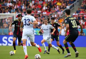 Players in action during an MLS match showcasing competitive spirit.