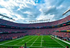 Exciting atmosphere at an NFL game during Week 8 with fans and players.