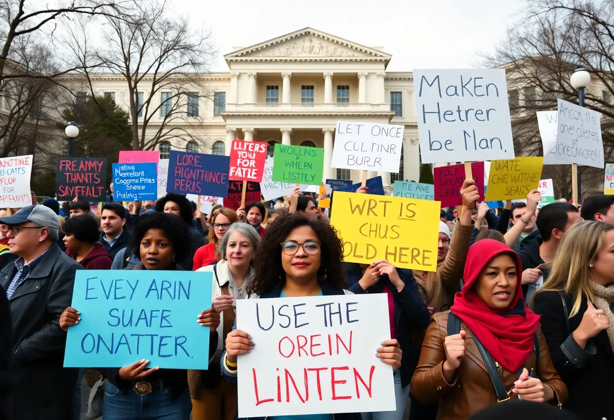 Crowd of protesters at No Kings Day demonstration