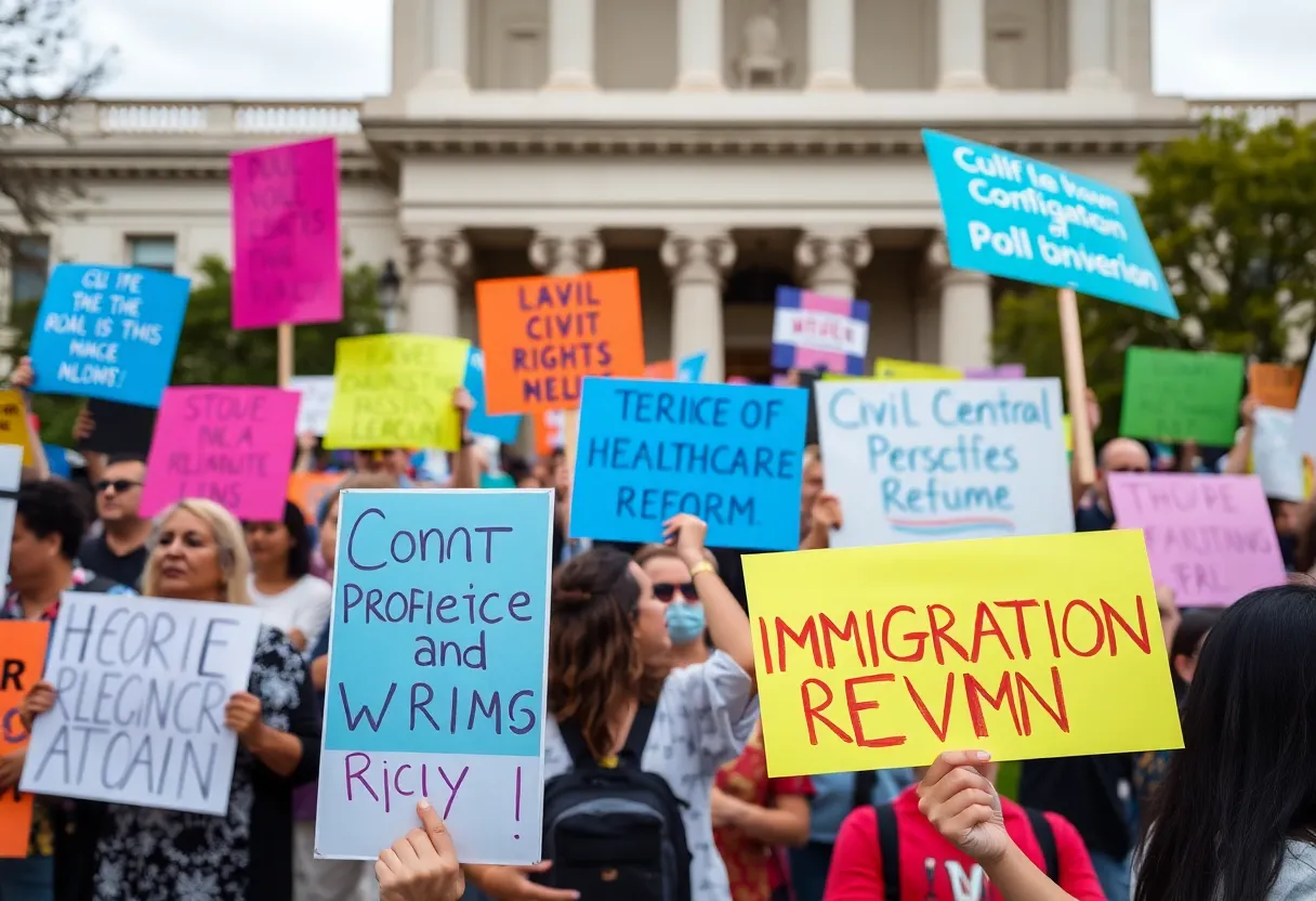 Participants holding signs at No Kings protests in Indianapolis