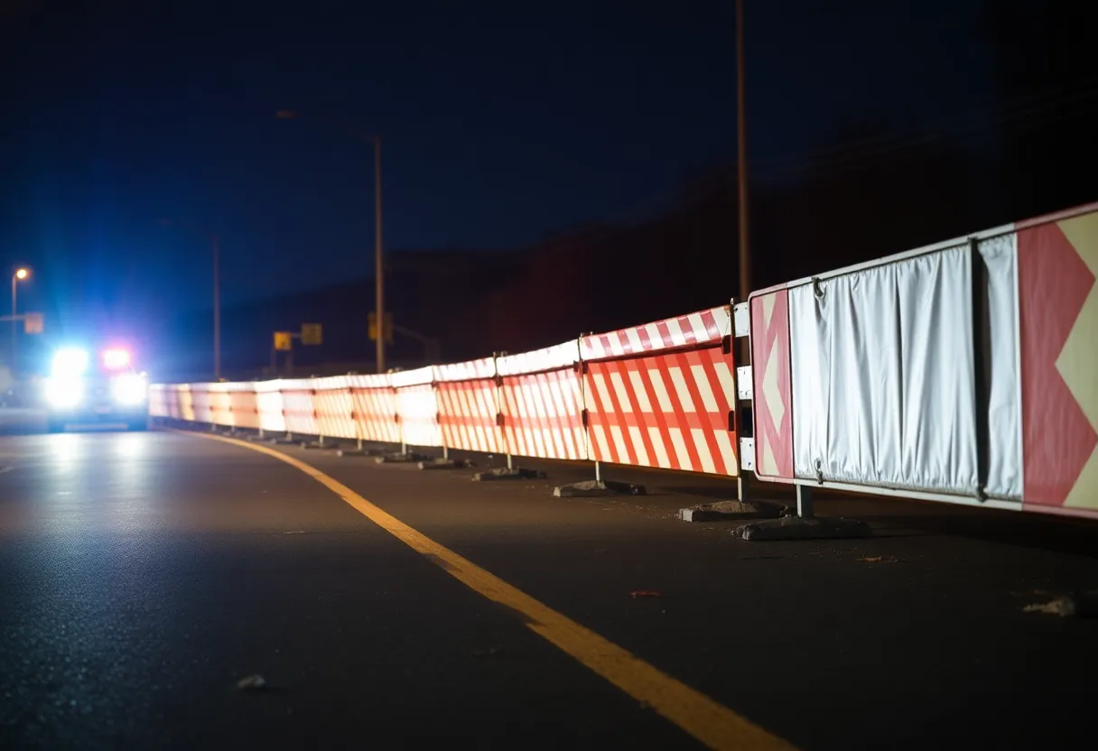 Police lights at a construction zone after a DUI incident