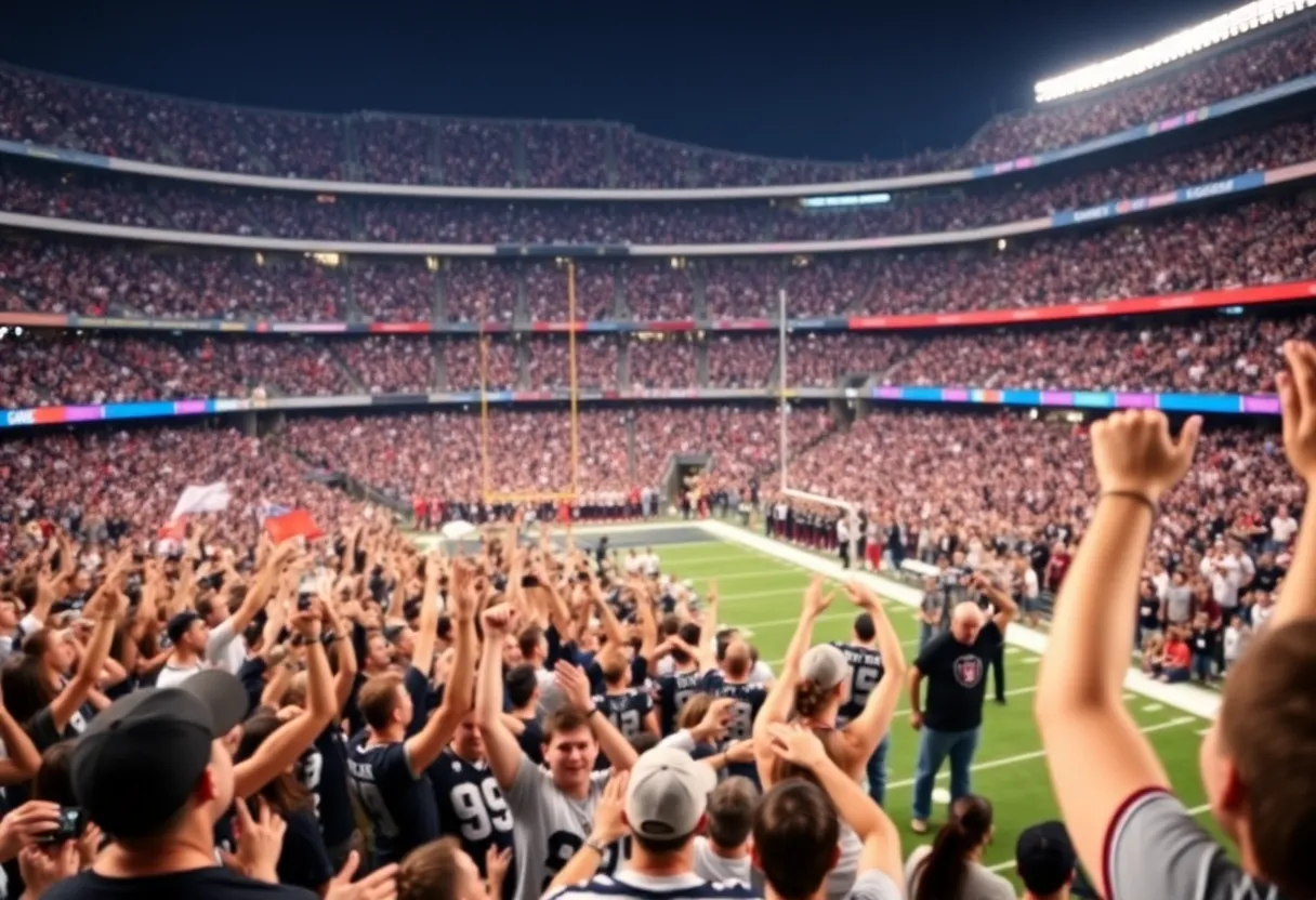 Fans cheering at the Raiders vs. Colts game