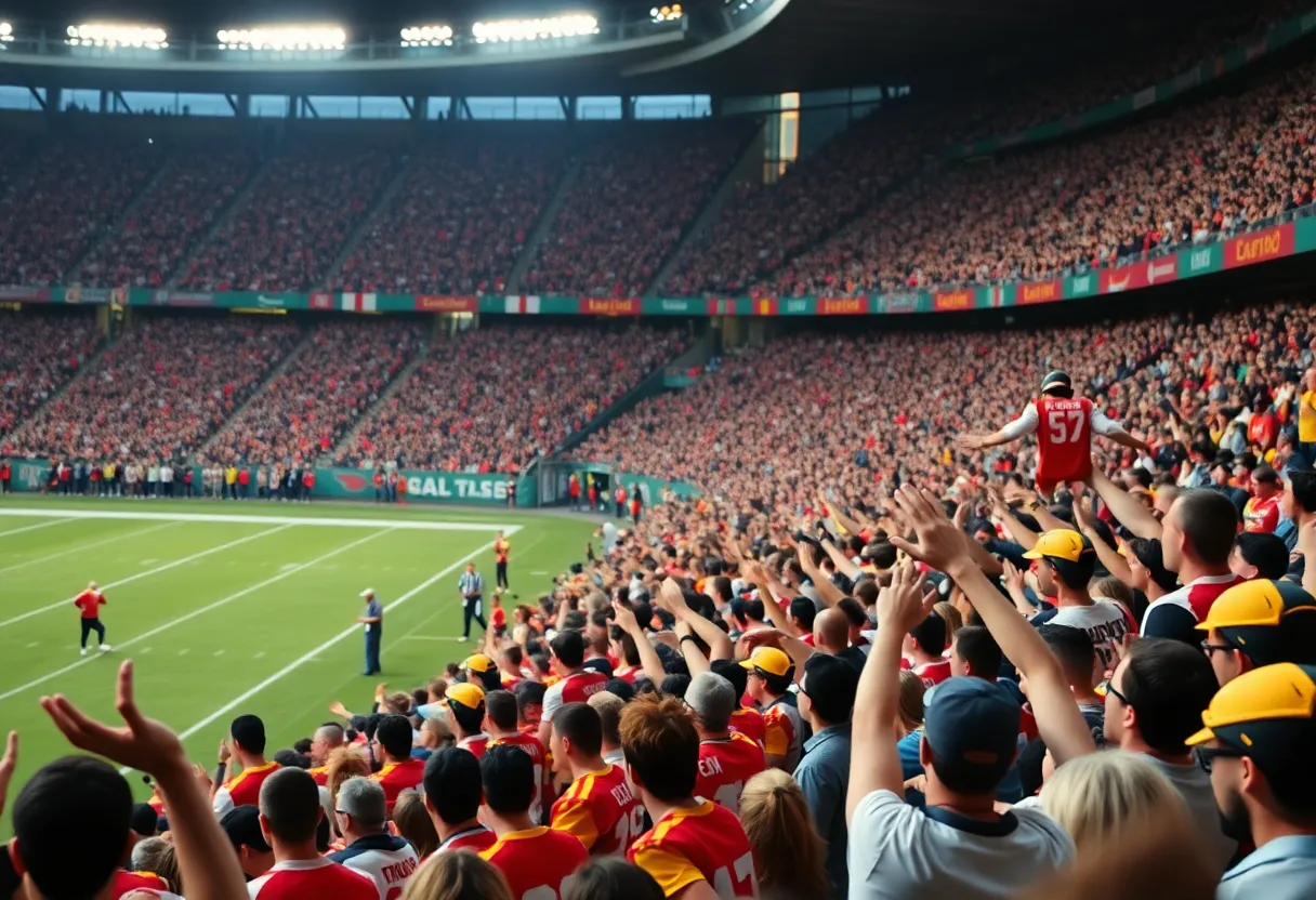 Fans cheering at the Titans vs Colts football game