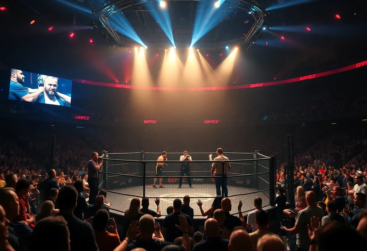 UFC fighters battling in the octagon during UFC 321