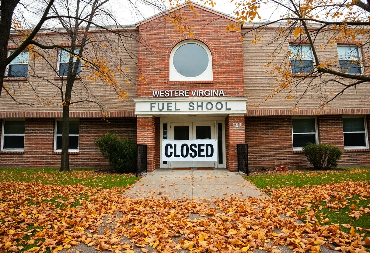 A school closure sign in West Virginia