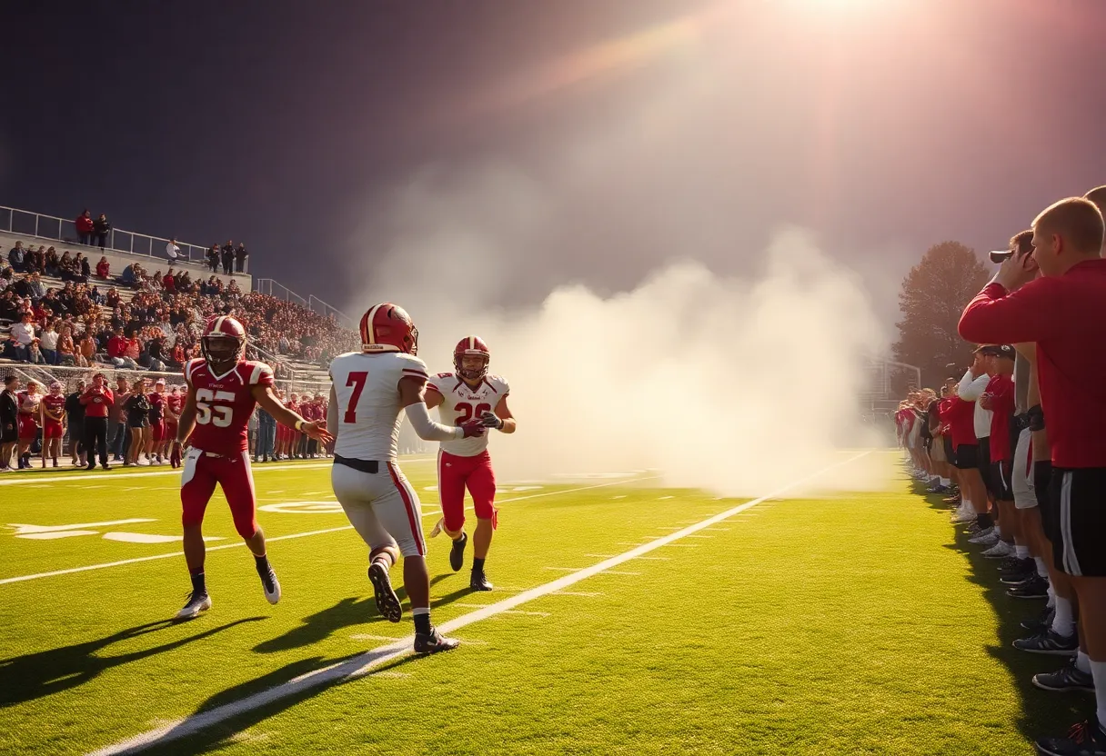 Bishop Dwenger High School football team celebrating their state championship victory