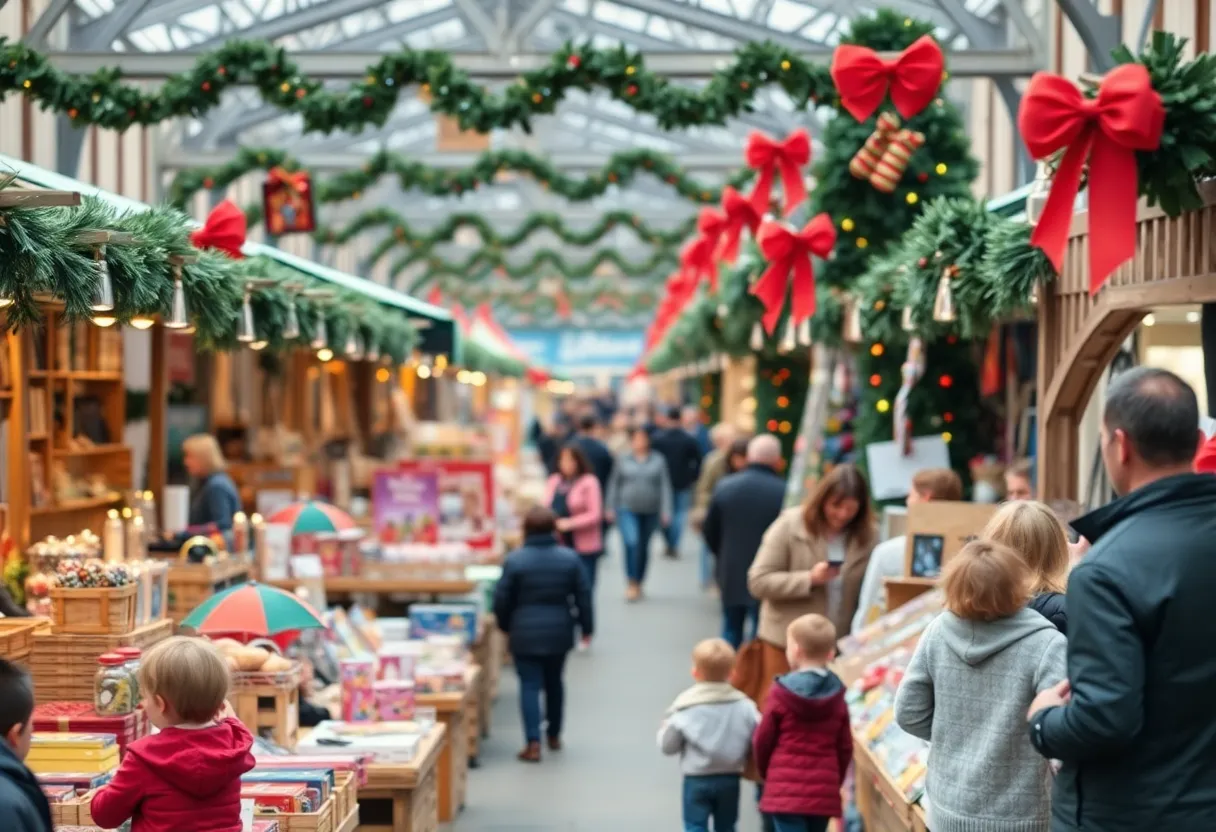 A lively scene from the Black Business Bazaar showcasing various vendors and families enjoying the event.