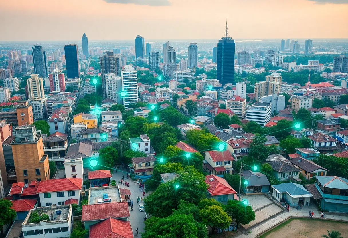Cityscape showing broadband connectivity initiatives in Indiana