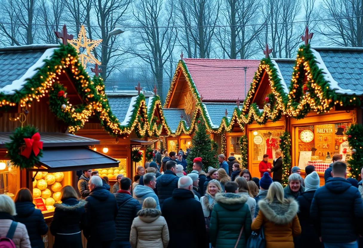 Vibrant scene from Carmel Christkindlmarkt with holiday decorations