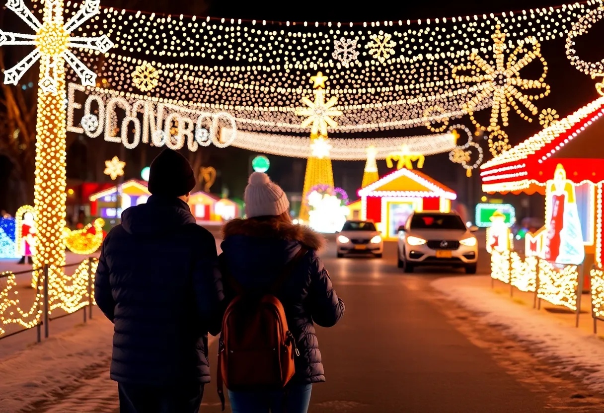 Illuminated drive-thru display at Christmas Nights of Lights