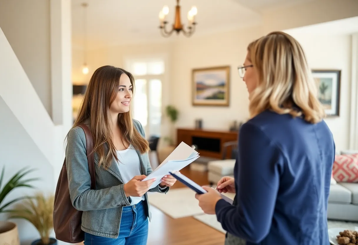 First-time buyer interacting with agent at an open house