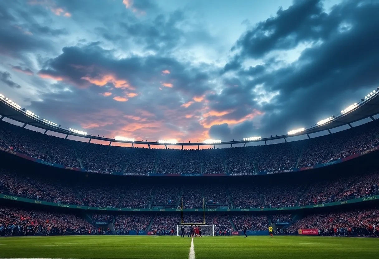 Football game atmosphere with fans and players