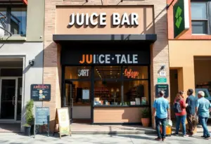 Gina's Juice Bar storefront in the Factory Arts District, Indianapolis