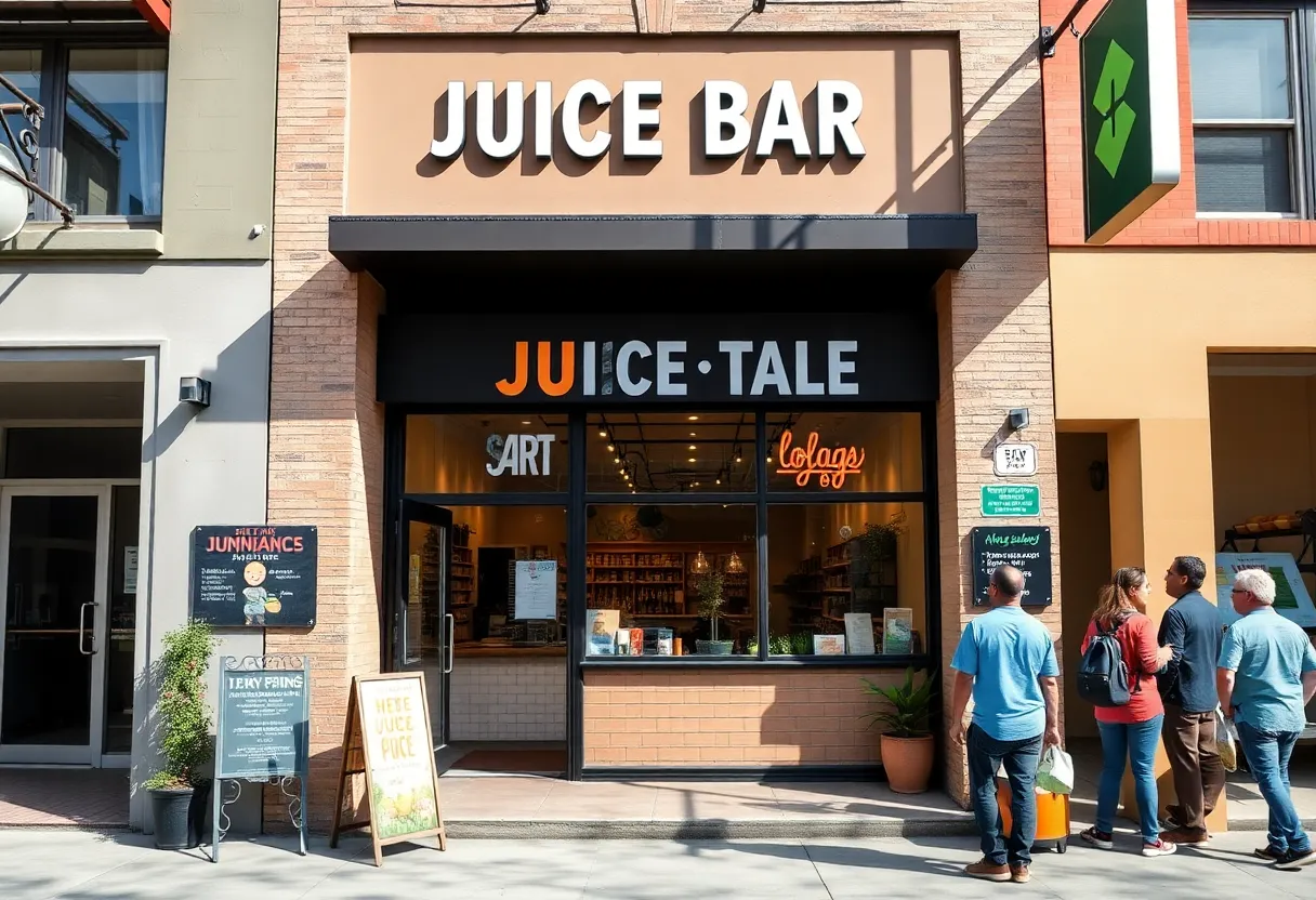 Gina's Juice Bar storefront in the Factory Arts District, Indianapolis