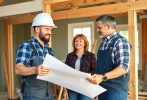 Home renovation contractor discussing plans with a homeowner