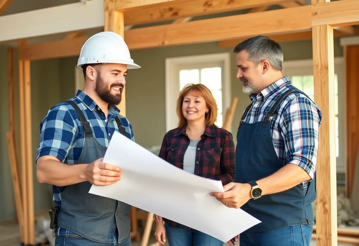 Home renovation contractor discussing plans with a homeowner