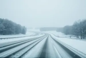 Heavy snowfall in Indiana causing hazardous travel conditions.
