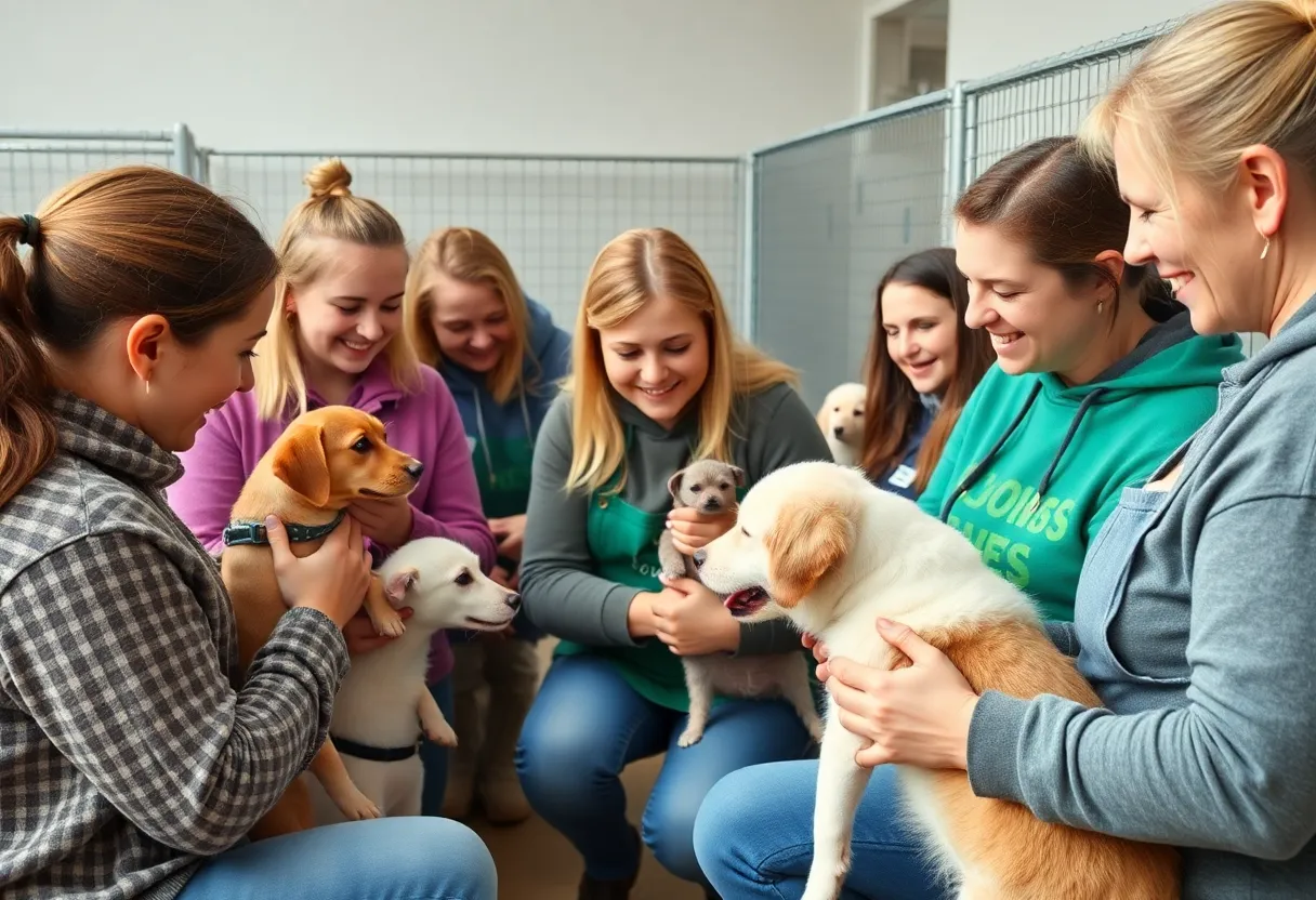 Community members volunteering at an animal shelter in Indianapolis
