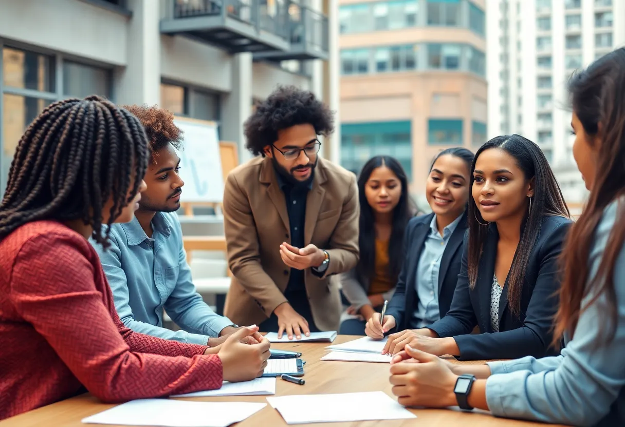 Group of individuals participating in a business training workshop in Indianapolis