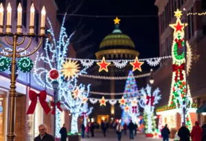 Vibrant holiday events in Indianapolis celebrating Hanukkah, Kwanzaa, and Christmas.