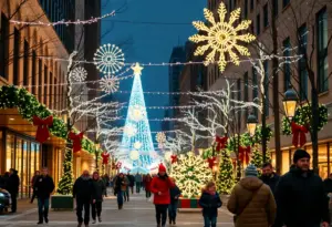 Families enjoying holiday lights in Indianapolis