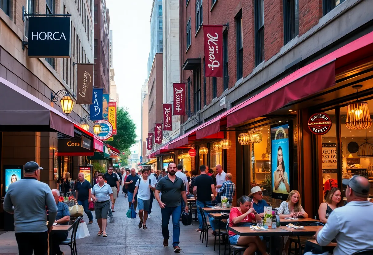 Shoppers and diners in Indianapolis city center