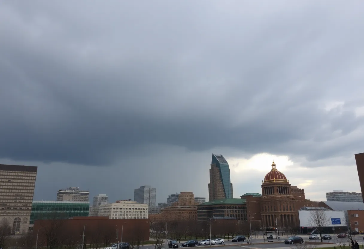 Scenic view of Indianapolis with cloudy skies and signs of changing weather.