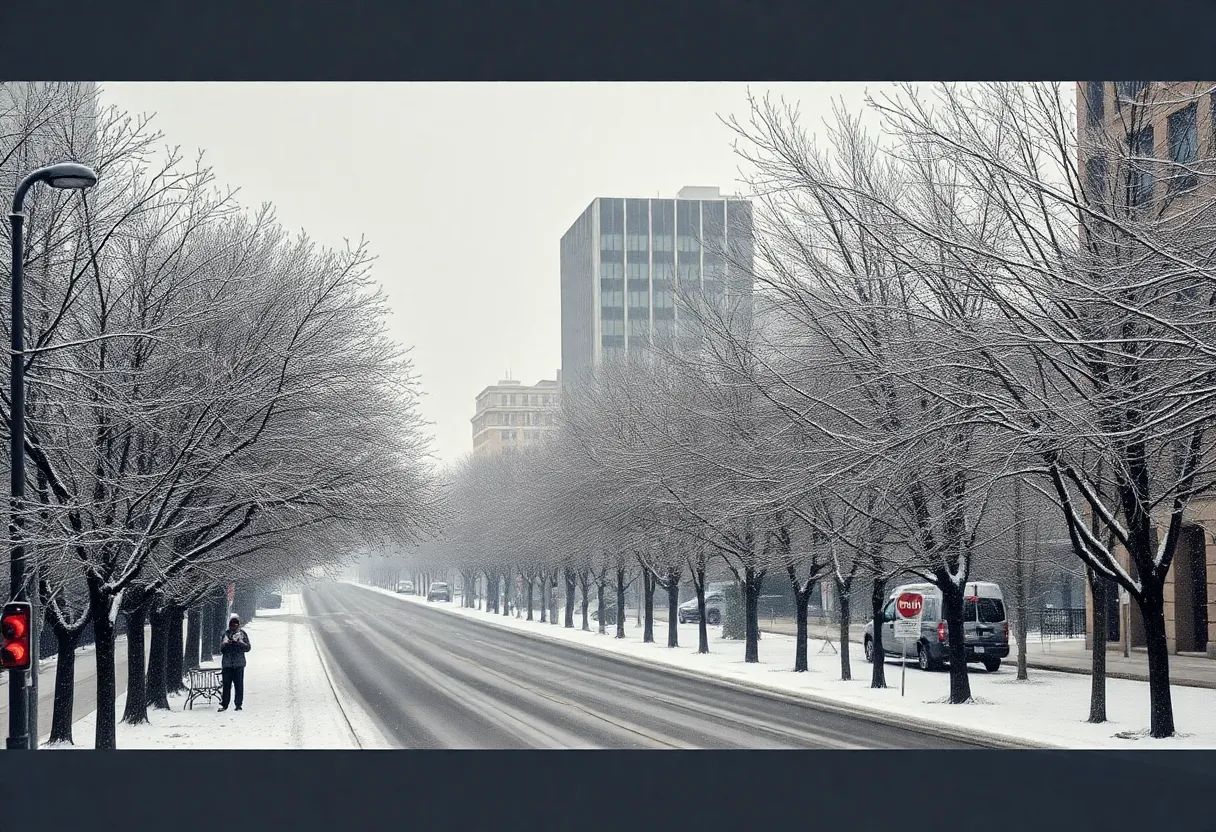 Snow-covered street in Indianapolis during winter