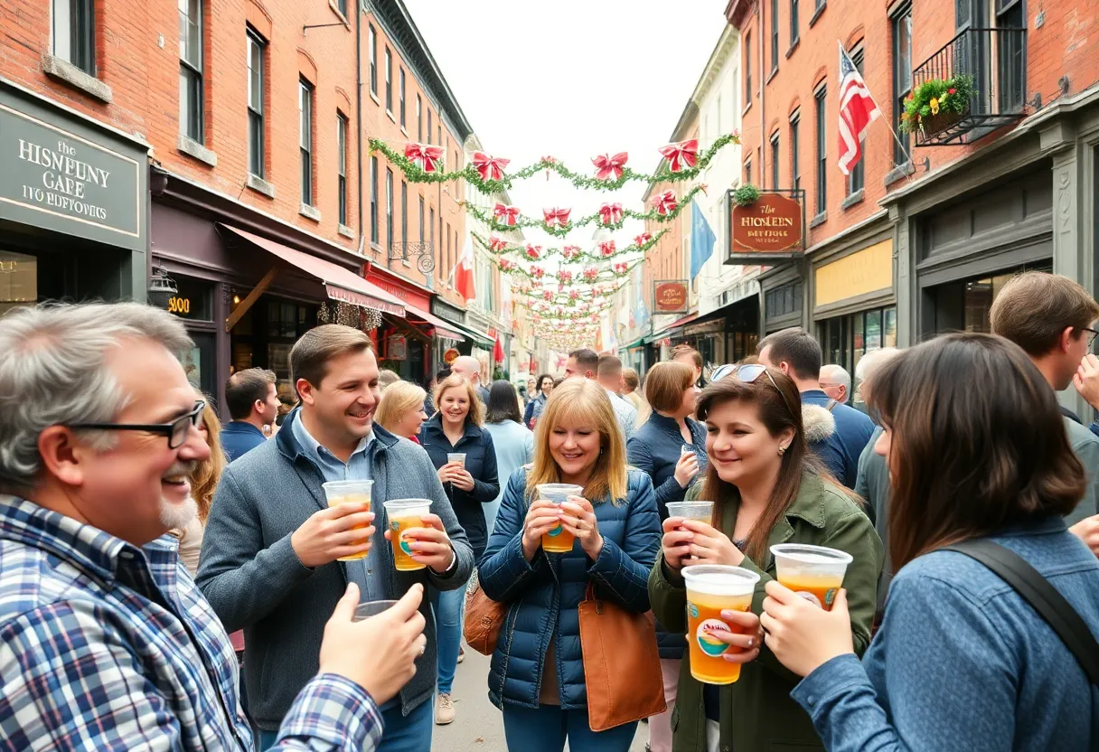 Outdoor scene in Irvington neighborhood featuring patrons enjoying drinks