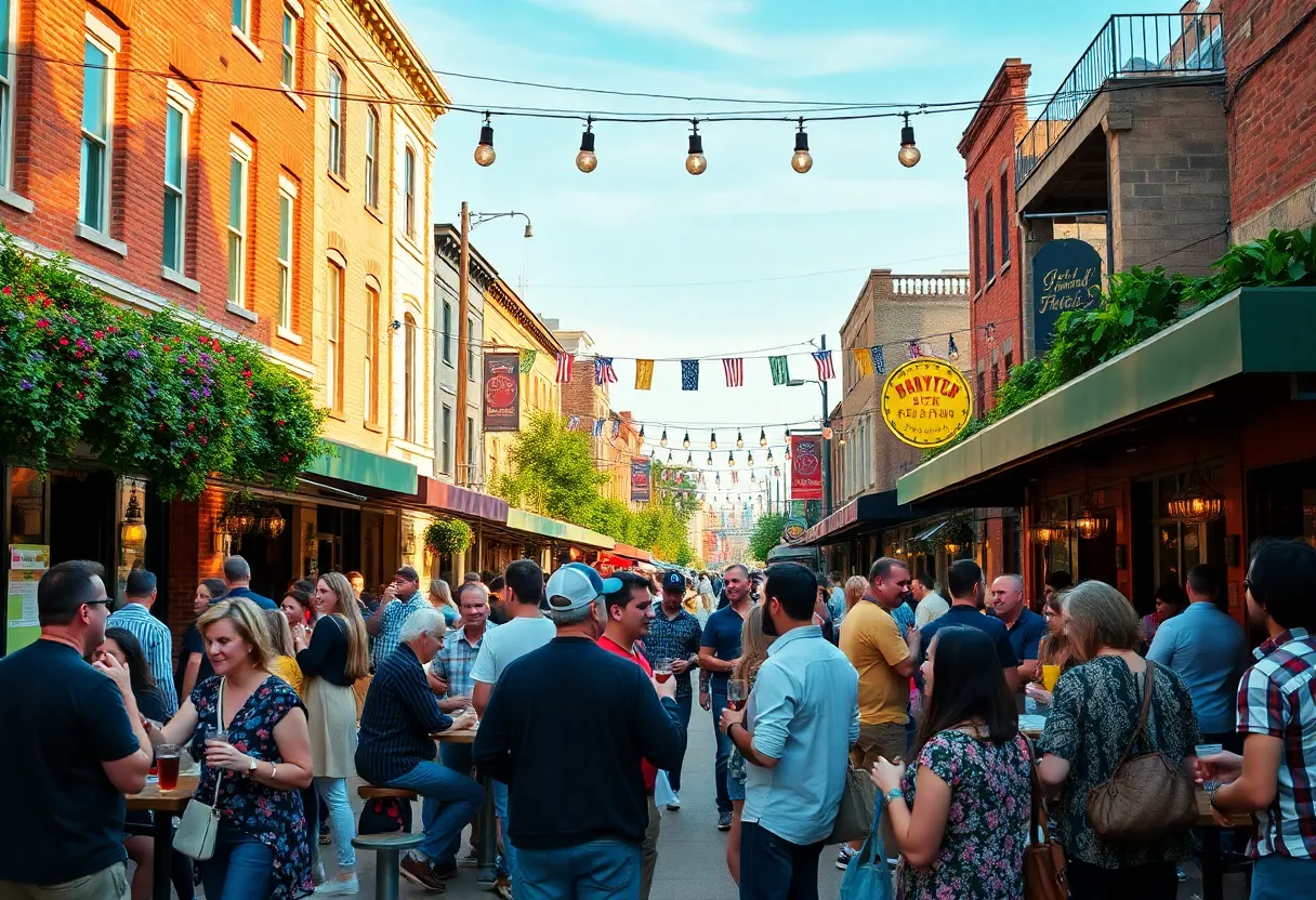 People enjoying drinks outdoors in Irvington's proposed refreshment area