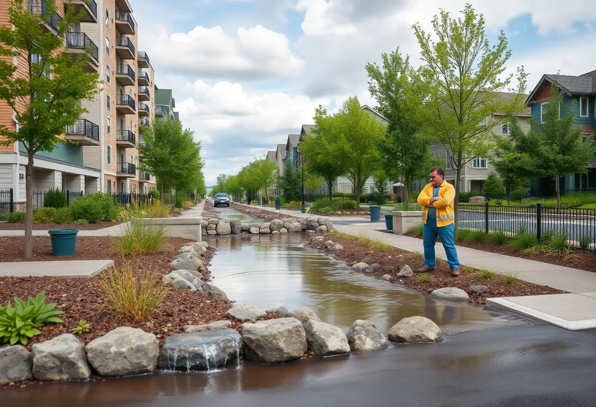 Property owners discussing stormwater management systems.