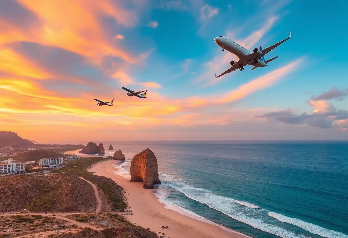 Scenic view of Los Cabos with airplanes