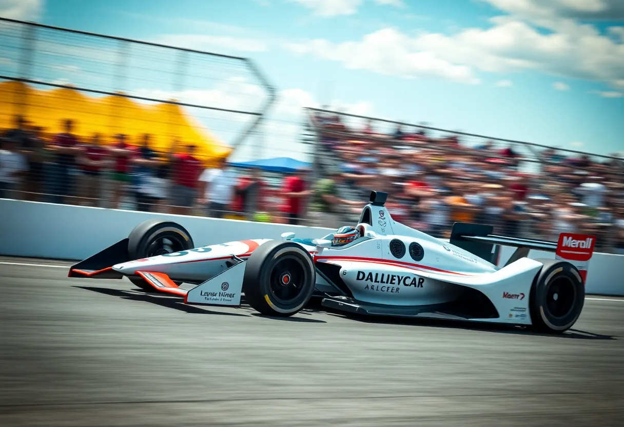 Mick Schumacher's No. 47 IndyCar racing on the track