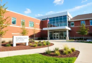 Exterior view of the new rehabilitation hospital in Fishers, Indiana.