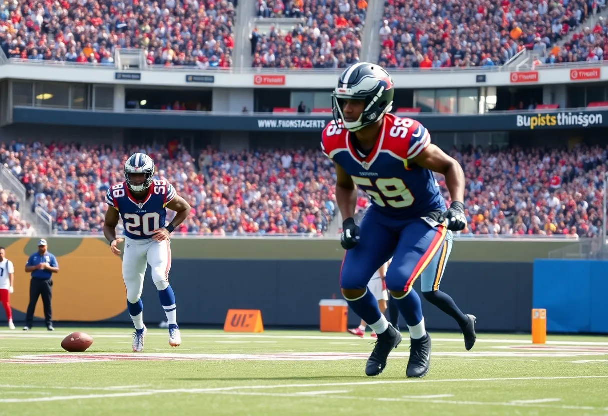 Wide receiver preparing for a game against cornerback in a stadium