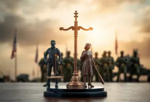 Abstract representation of military authority and legislative power.