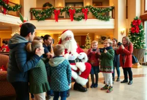 Families taking photos with Santa Claus at Indianapolis Marriott East.