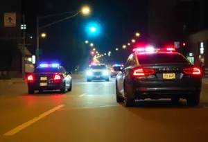 Police car pursuing a vehicle at night in Indianapolis