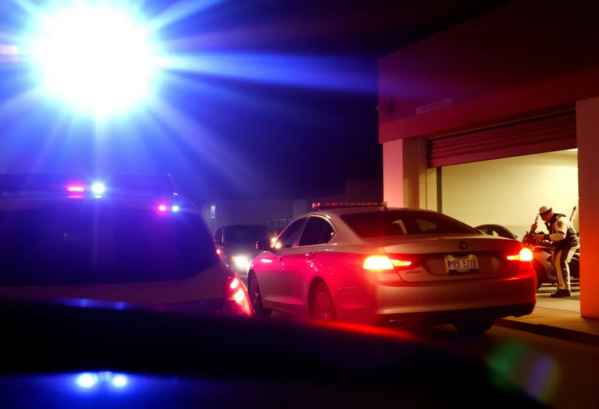 Dramatic depiction of a police chase with lights and a car crash.