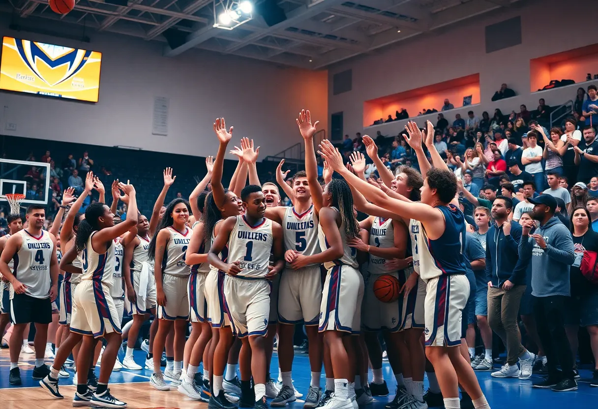 Purdue basketball team celebrating a victory